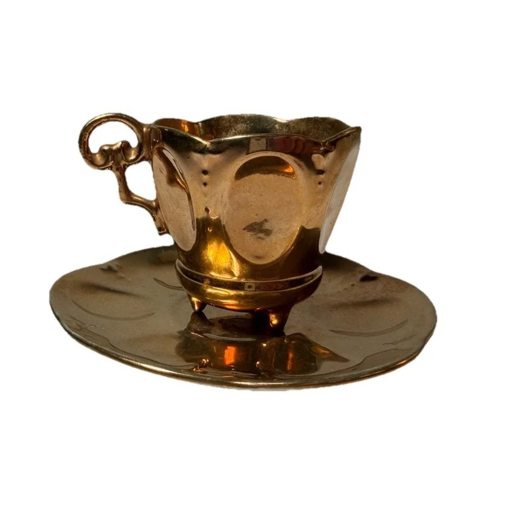 Ucagco Ceramics Japan Miniature Teacup Cup & Saucer Small‎ Tiny Gold